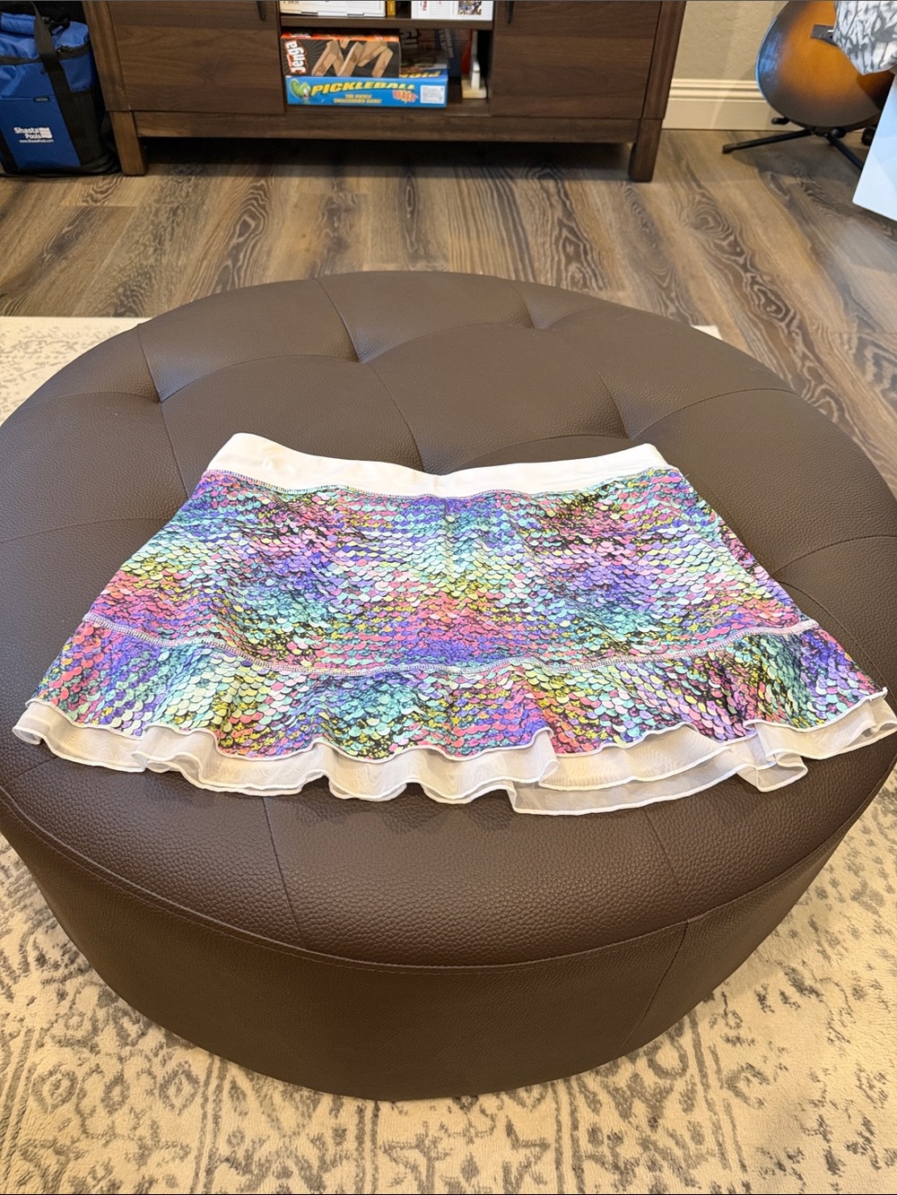 Multicolor Sequin-Effect Ruffle Skort - White Trim